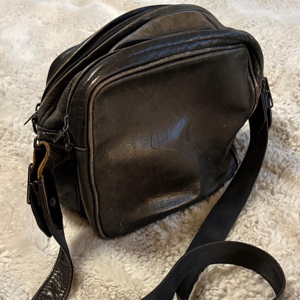 Issey Miyake Black Leather Crossbody Bag
